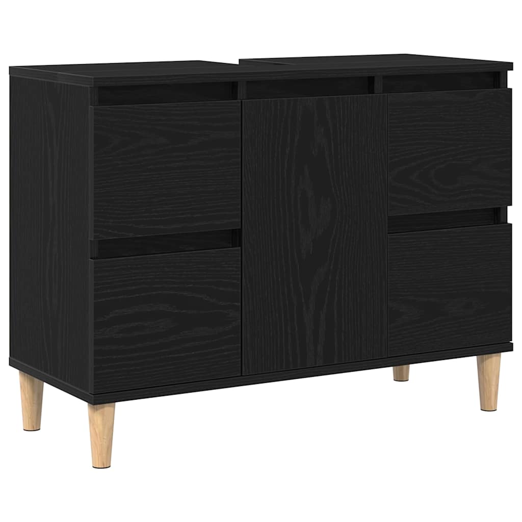 Badezimmermöbel-Set Wandmontiert 3 pcs Schwarz Eichen-Optik