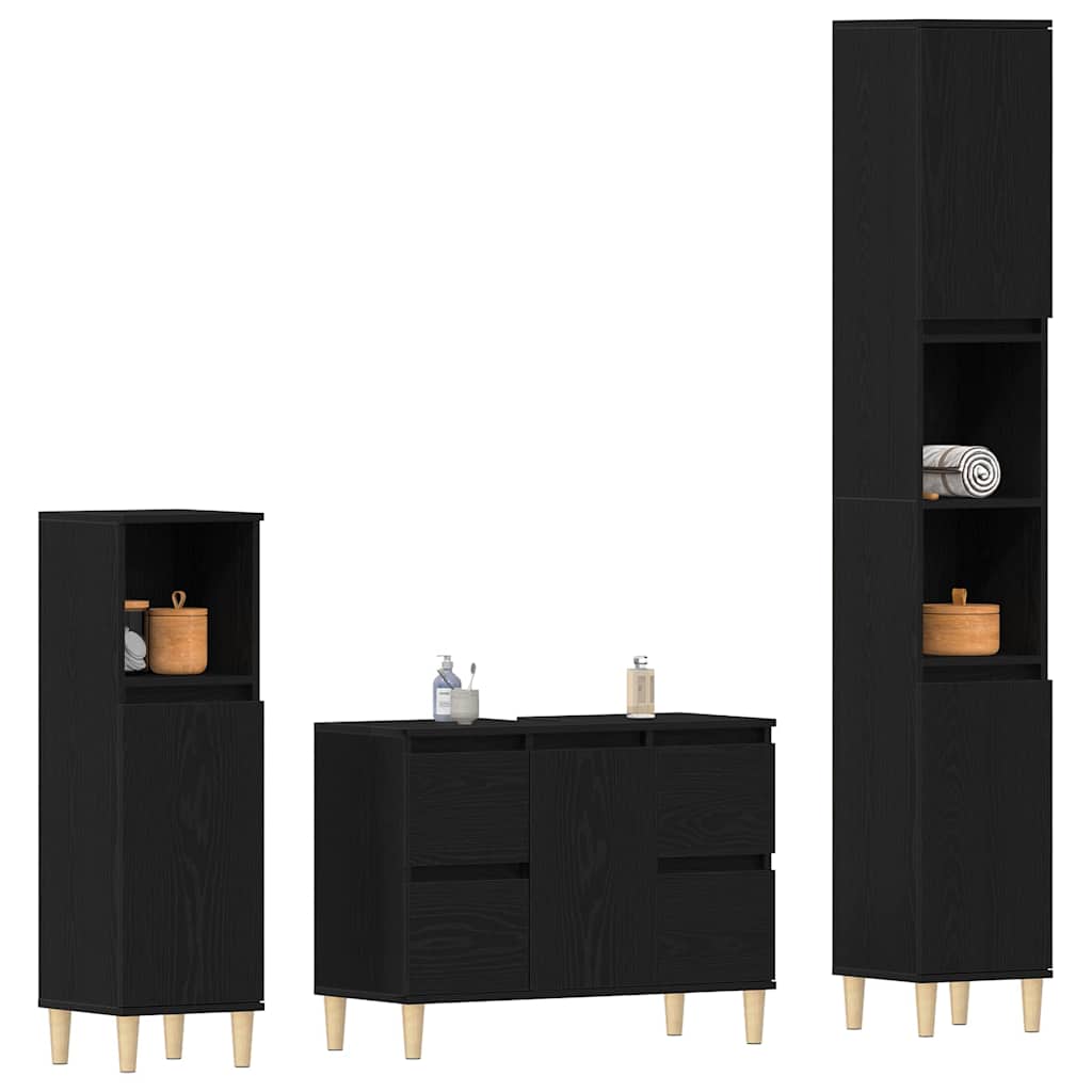 Badezimmermöbel-Set Wandmontiert 3 pcs Schwarz Eichen-Optik