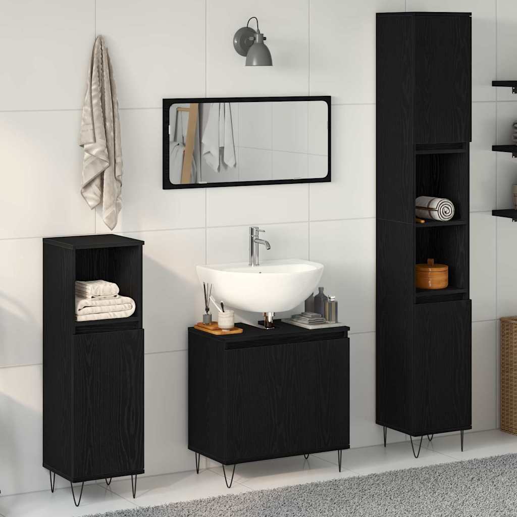 Badezimmermöbel-Set 3 pcs Schwarz Eichen-Optik 30 x 30 x 190 cm