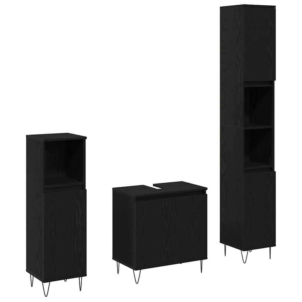 Badezimmermöbel-Set 3 pcs Schwarz Eichen-Optik 30 x 30 x 190 cm