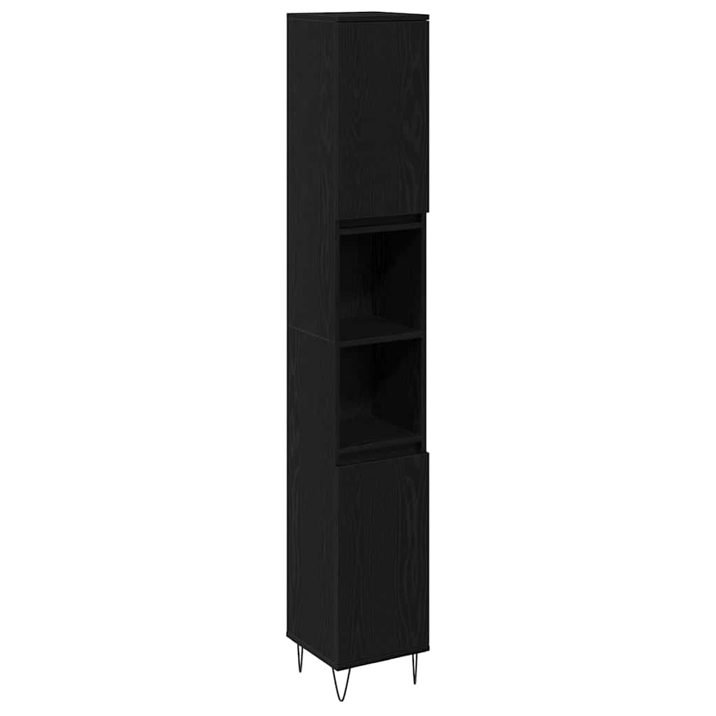 Badezimmermöbel-Set 3 pcs Schwarz Eichen-Optik 30 x 30 x 190 cm