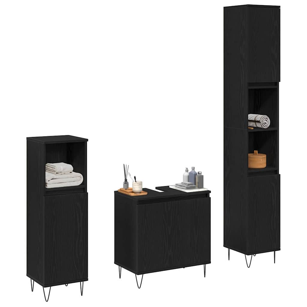 Badezimmermöbel-Set 3 pcs Schwarz Eichen-Optik 30 x 30 x 190 cm