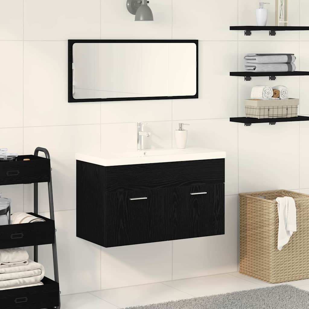 Badezimmerschrank Schwarz Eichen-Optik 80 x 38,5 x 46 cm