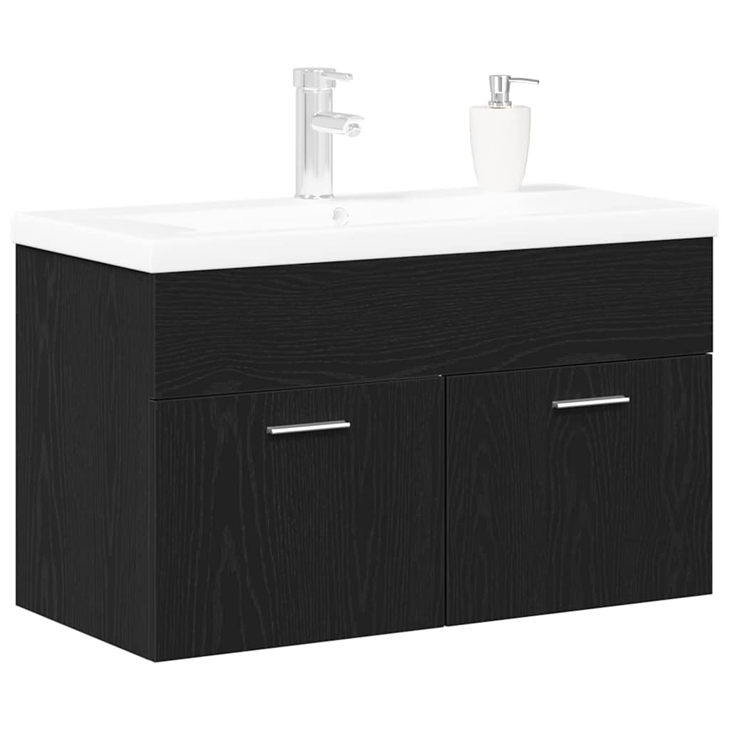 Badezimmerschrank Schwarz Eichen-Optik 80 x 38,5 x 46 cm