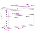 Badezimmerschrank Schwarz Eichen-Optik 90 x 38,5 x 46 cm