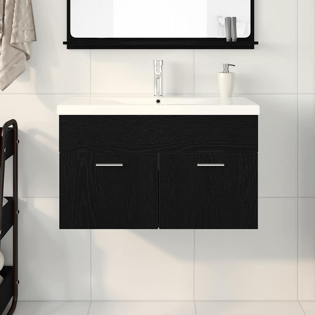 Badezimmerschrank Schwarz Eichen-Optik 80 x 38,5 x 46 cm