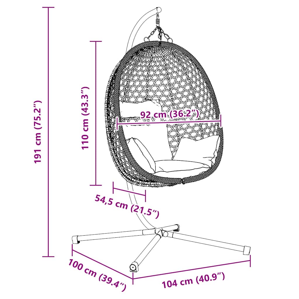 Hängendes Ei-Stuhl Hellcreme 104 x 100 x 191 cm Poly-Rattan
