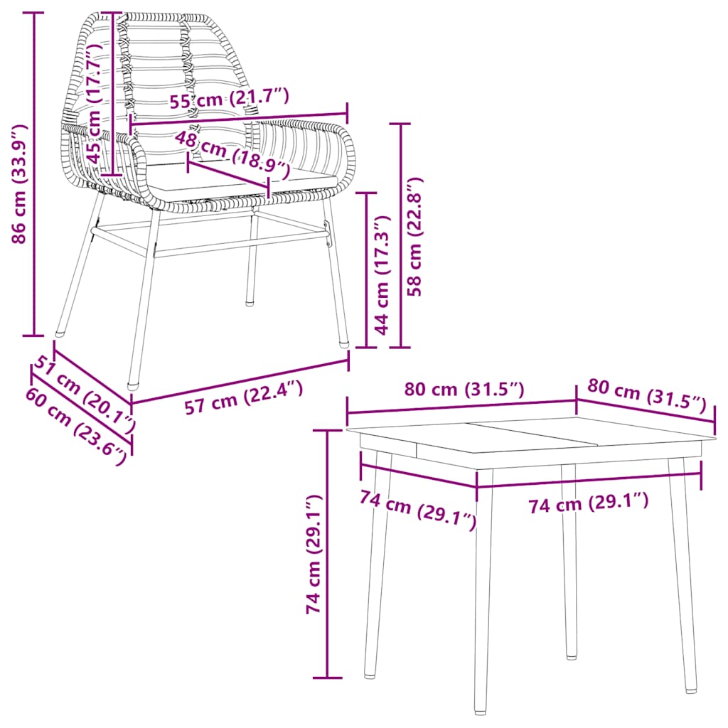 5-tlg. Garten-Essgruppe mit Kissen Schwarz Poly Rattan Glas