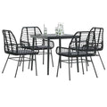 5-tlg. Garten-Essgruppe mit Kissen Schwarz Poly Rattan Glas