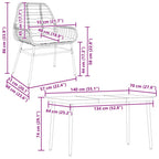 5-tlg. Garten-Essgruppe mit Kissen Braun Poly Rattan Glas