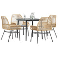 5-tlg. Garten-Essgruppe mit Kissen Braun Poly Rattan Glas
