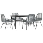 5-tlg. Garten-Essgruppe mit Kissen Grau Poly Rattan Glas