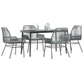 5-tlg. Garten-Essgruppe mit Kissen Grau Poly Rattan Glas
