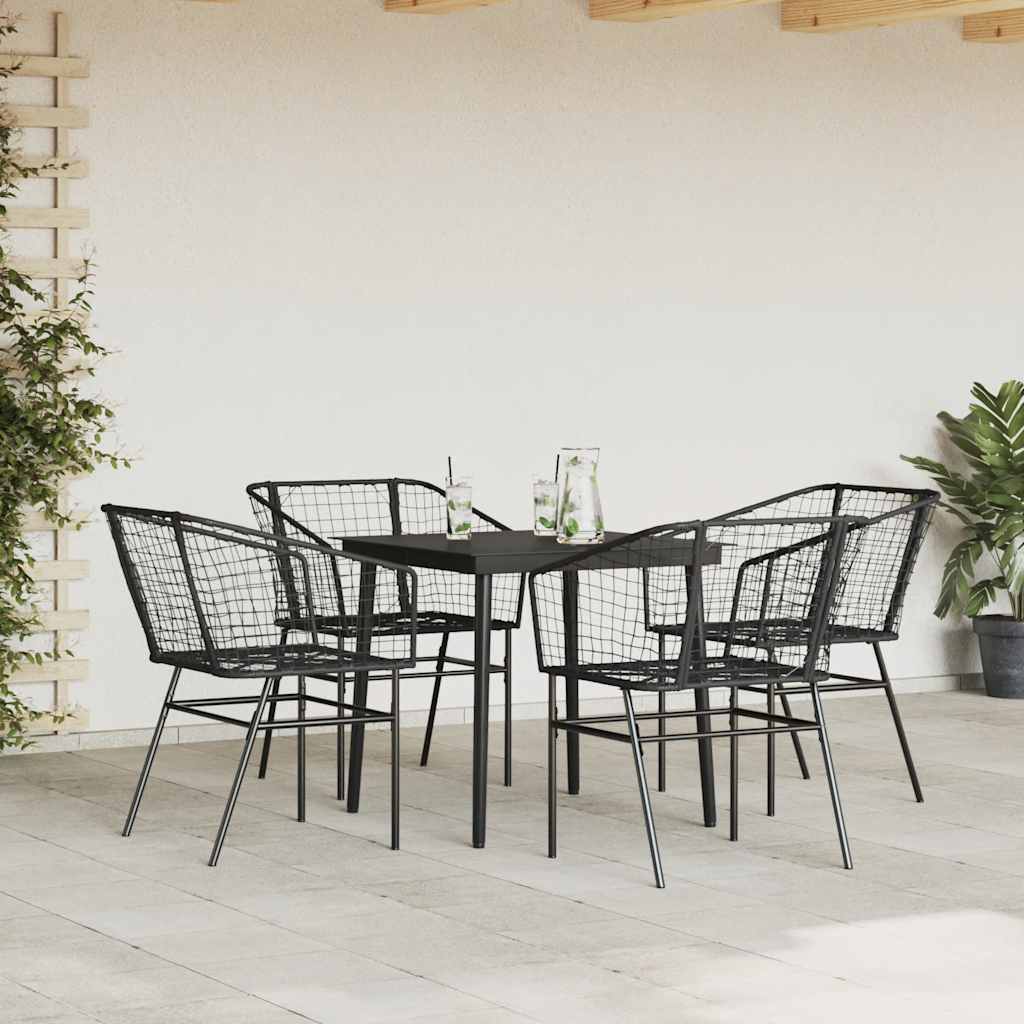 5-teiliges Garten-Esszimmerset aus schwarzem Polyrattanglas