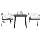 3-tlg. Garten-Essgruppe mit Kissen Schwarz Poly Rattan Glas