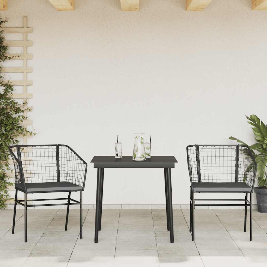 3-tlg. Garten-Essgruppe mit Kissen Schwarz Poly Rattan Glas