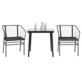 3-tlg. Garten-Essgruppe mit Kissen Schwarz Poly Rattan Glas