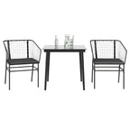 3-tlg. Garten-Essgruppe mit Kissen Schwarz Poly Rattan Glas