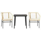 3-tlg. Garten-Essgruppe mit Kissen Braun Poly Rattan Glas