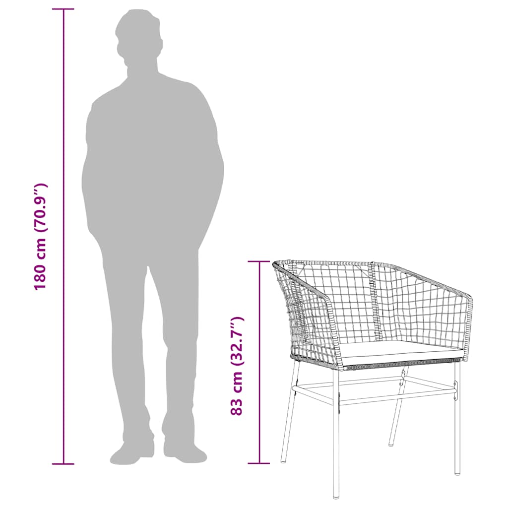 3-tlg. Garten-Essgruppe mit Kissen Braun Poly Rattan Glas