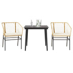 3-tlg. Garten-Essgruppe mit Kissen Braun Poly Rattan Glas