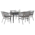 5-tlg. Garten-Essgruppe mit Kissen Grau Poly Rattan Glas