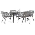 5-tlg. Garten-Essgruppe mit Kissen Grau Poly Rattan Glas
