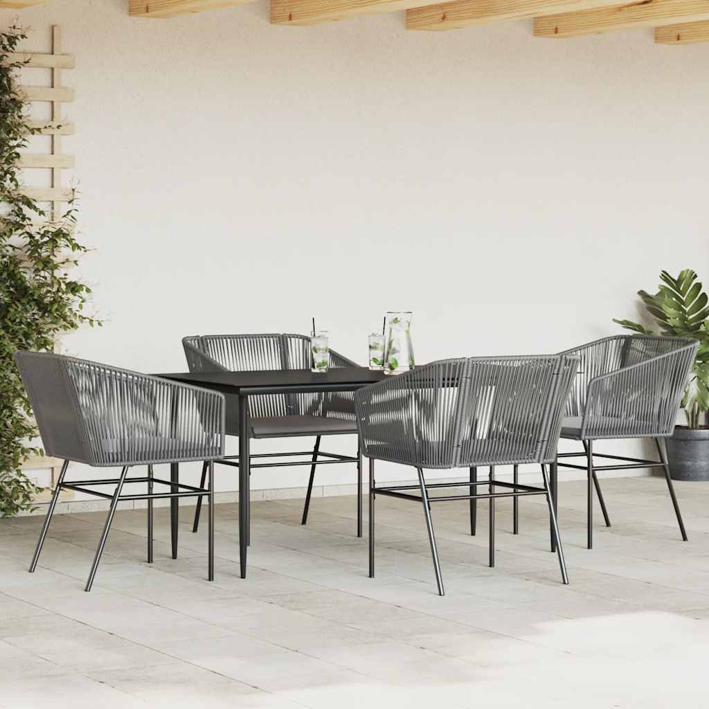 5-tlg. Garten-Essgruppe mit Kissen Grau Poly Rattan Glas