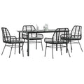 5-tlg. Garten-Essgruppe mit Kissen Schwarz Poly Rattan Glas