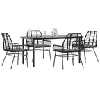 5-tlg. Garten-Essgruppe mit Kissen Schwarz Poly Rattan Glas