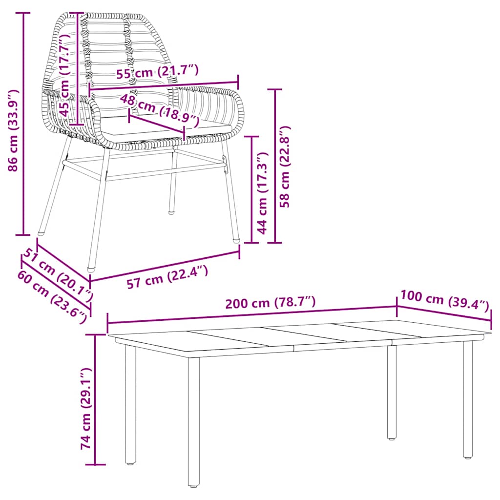 9-tlg. Garten-Essgruppe mit Kissen Schwarz Poly Rattan Glas