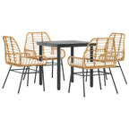 5-tlg. Garten-Essgruppe mit Kissen Braun Poly Rattan Glas