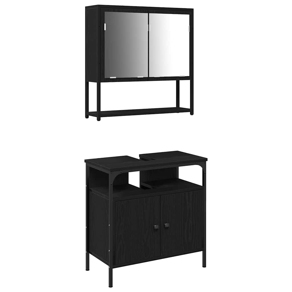 Badezimmermöbel-Set mit Regal 2 pcs Schwarz Holzwerkstoff