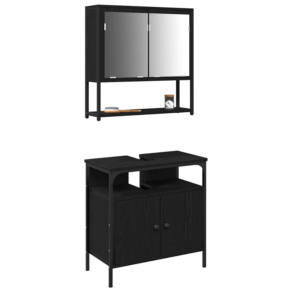 Badezimmermöbel-Set mit Regal 2 pcs Schwarz Holzwerkstoff