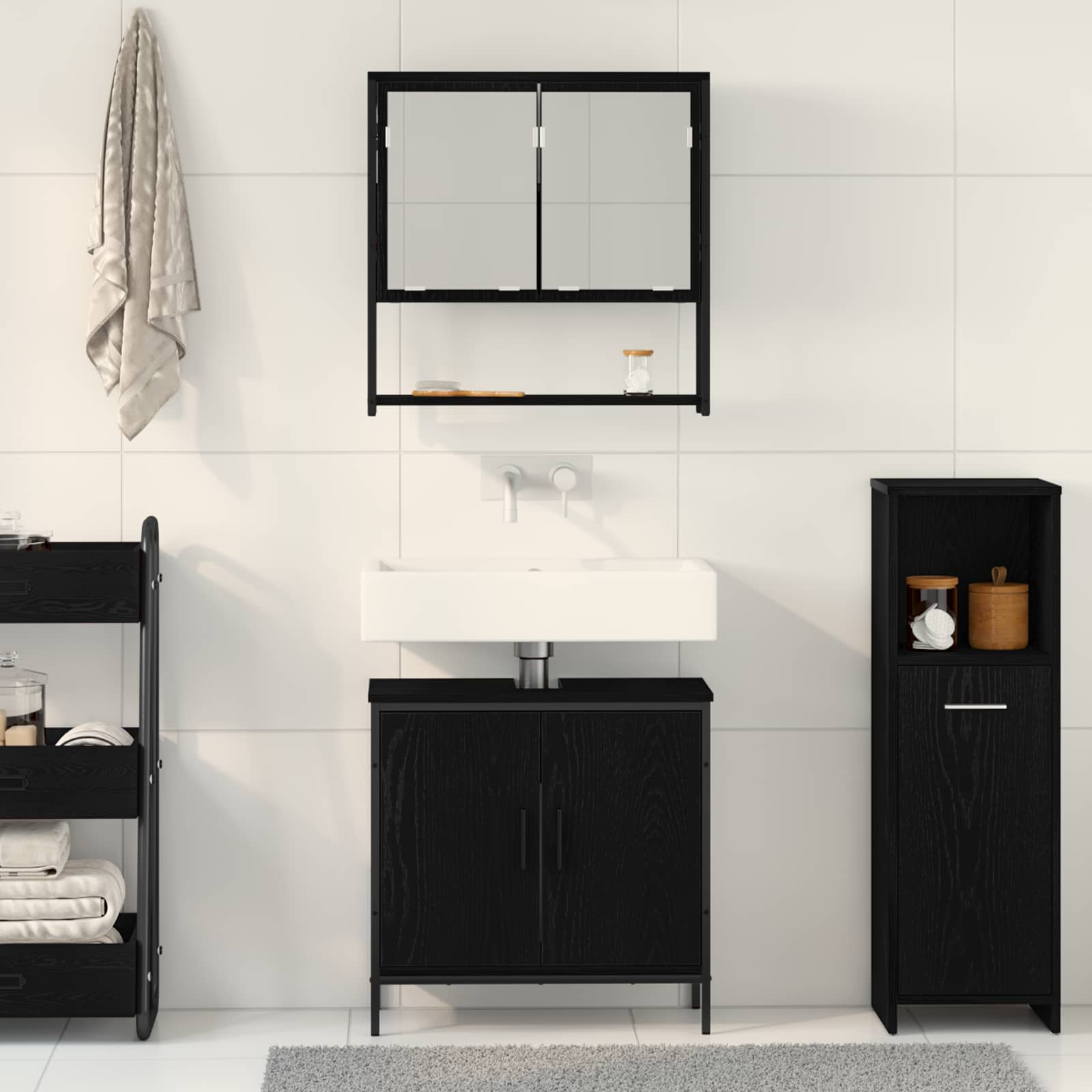 Badezimmermöbel-Set mit Regal 2 pcs Schwarz Holzwerkstoff
