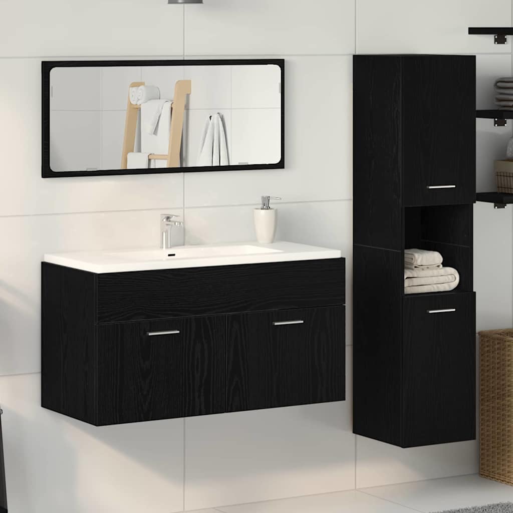 Badezimmermöbel-Set 3 pcs Schwarz Eichen-Optik Holzwerkstoff