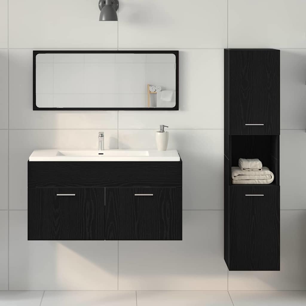 Badezimmermöbel-Set 3 pcs Schwarz Eichen-Optik Holzwerkstoff