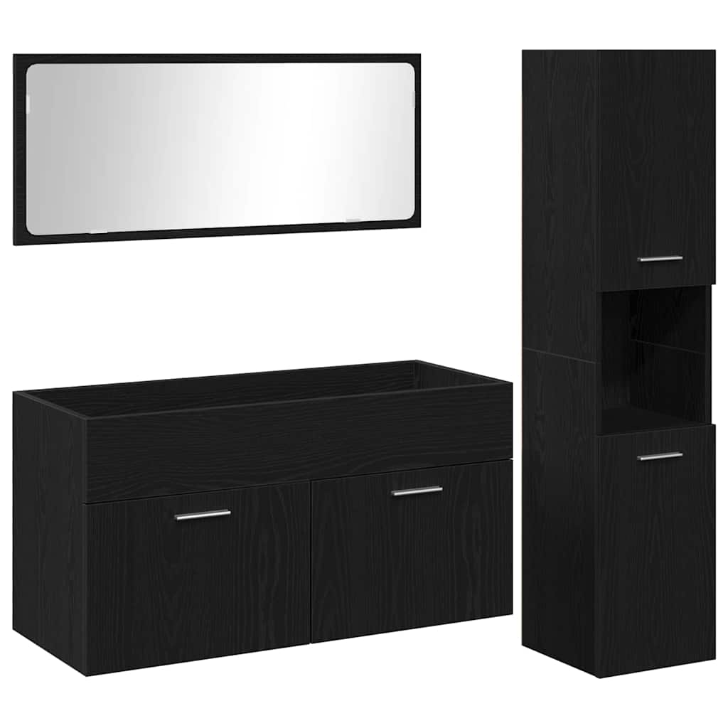 Badezimmermöbel-Set 3 pcs Schwarz Eichen-Optik Holzwerkstoff