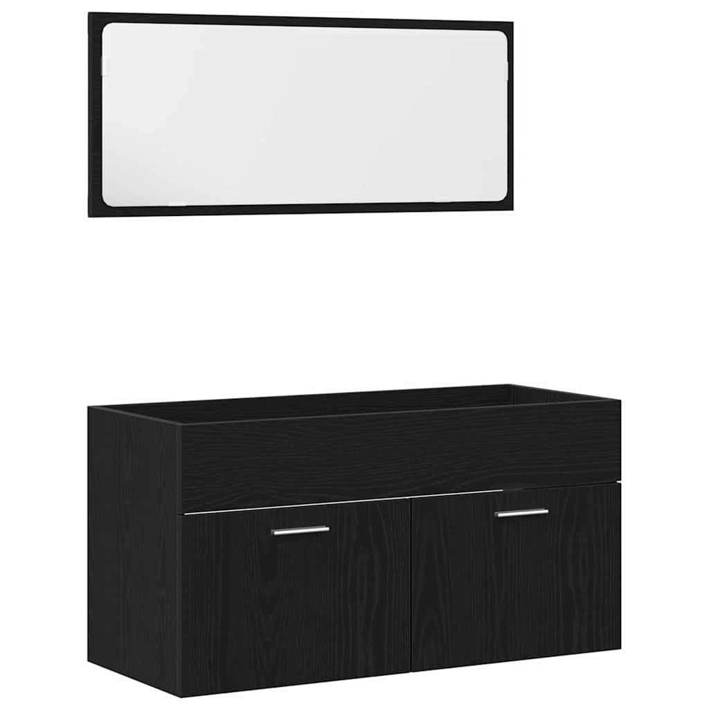 Badezimmermöbel-Set 3 pcs Schwarz Eichen-Optik Holzwerkstoff