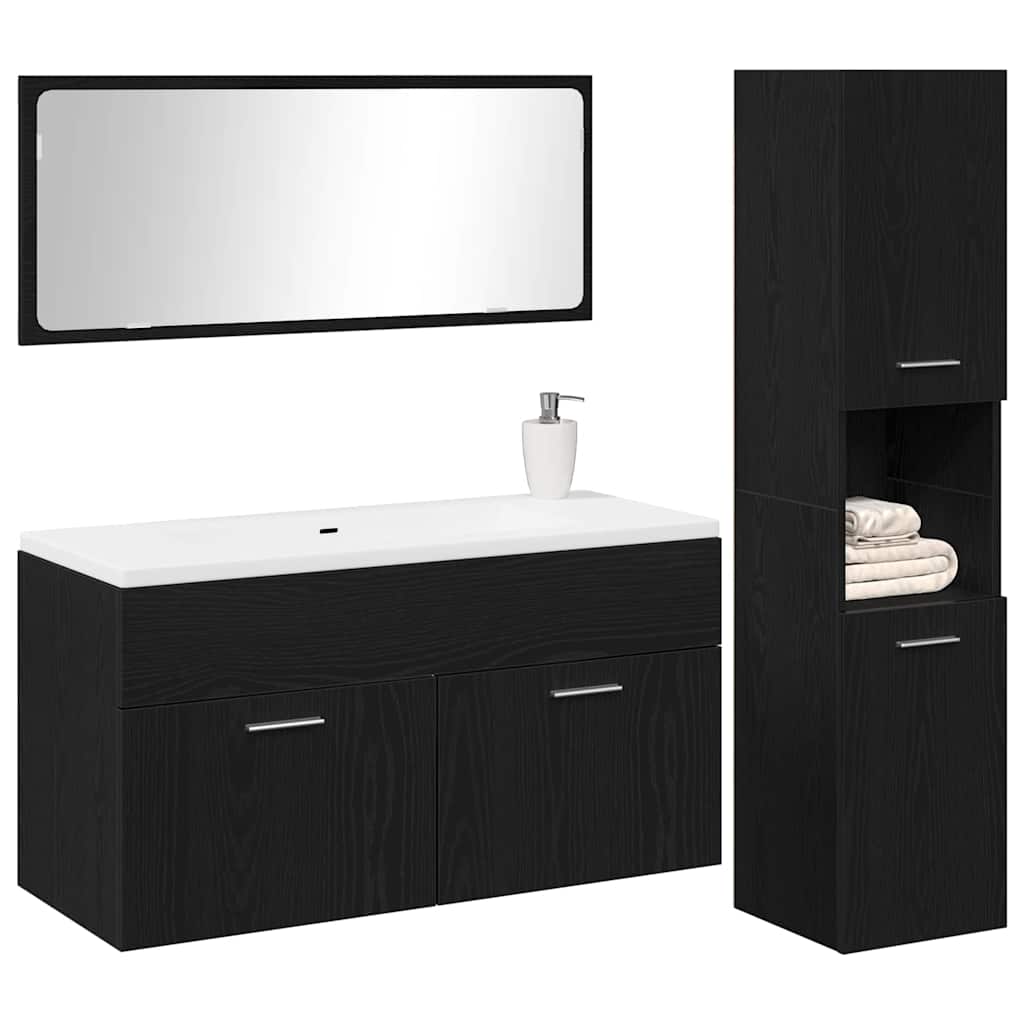 Badezimmermöbel-Set 3 pcs Schwarz Eichen-Optik Holzwerkstoff