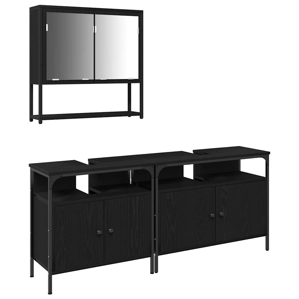 Badezimmermöbel-Set mit Regal 3 pcs Schwarz Holzwerkstoff
