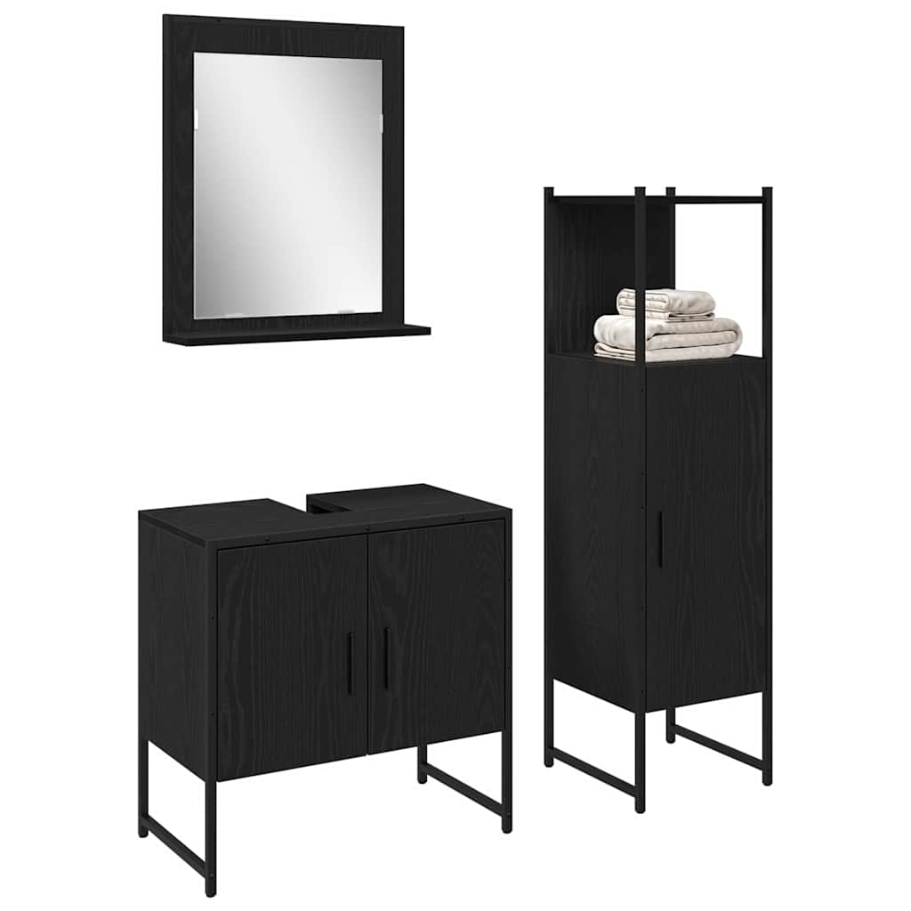 Badezimmermöbel-Set mit Regal 3 pcs Schwarz Holzwerkstoff