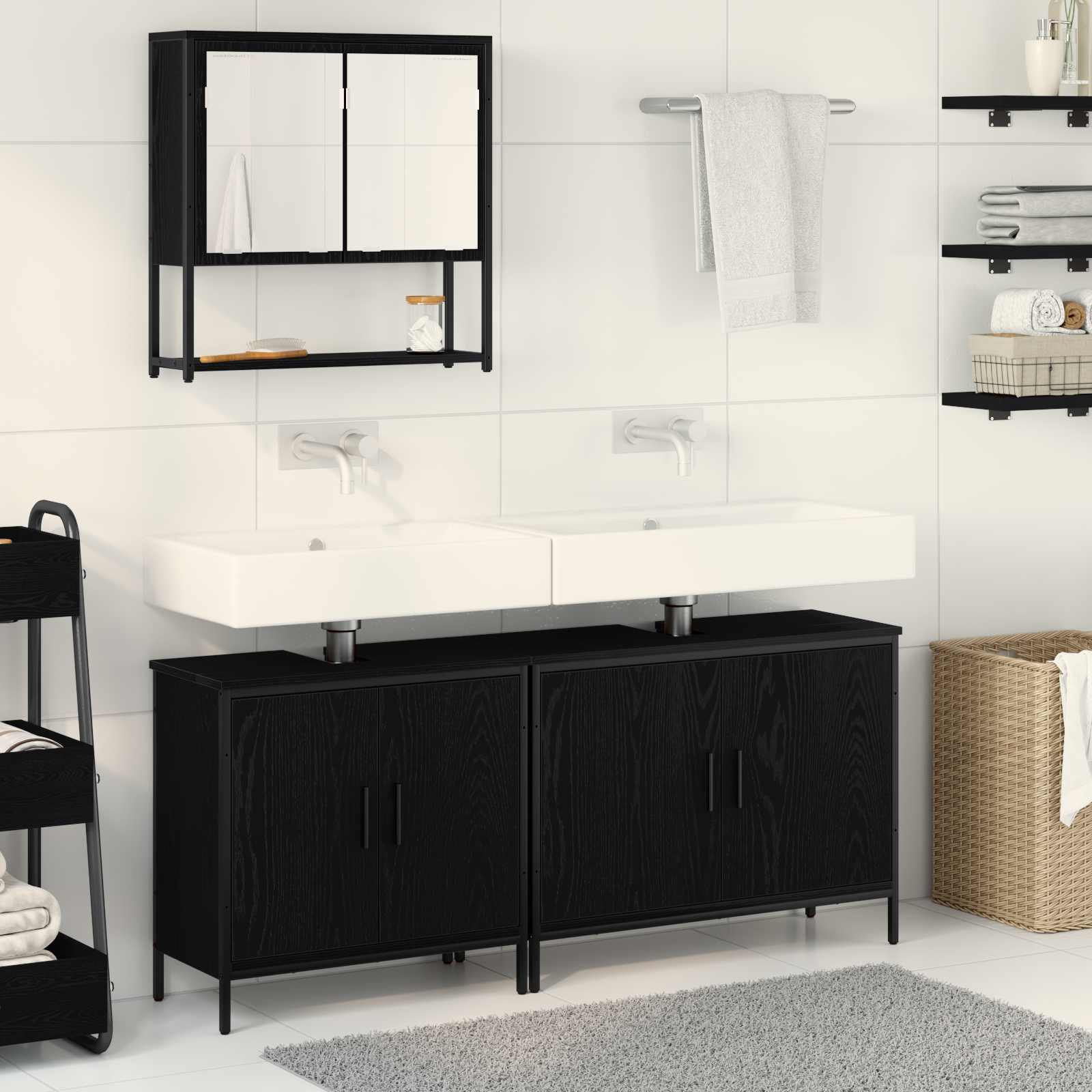 Badezimmermöbel-Set mit Regal 3 pcs Schwarz Holzwerkstoff