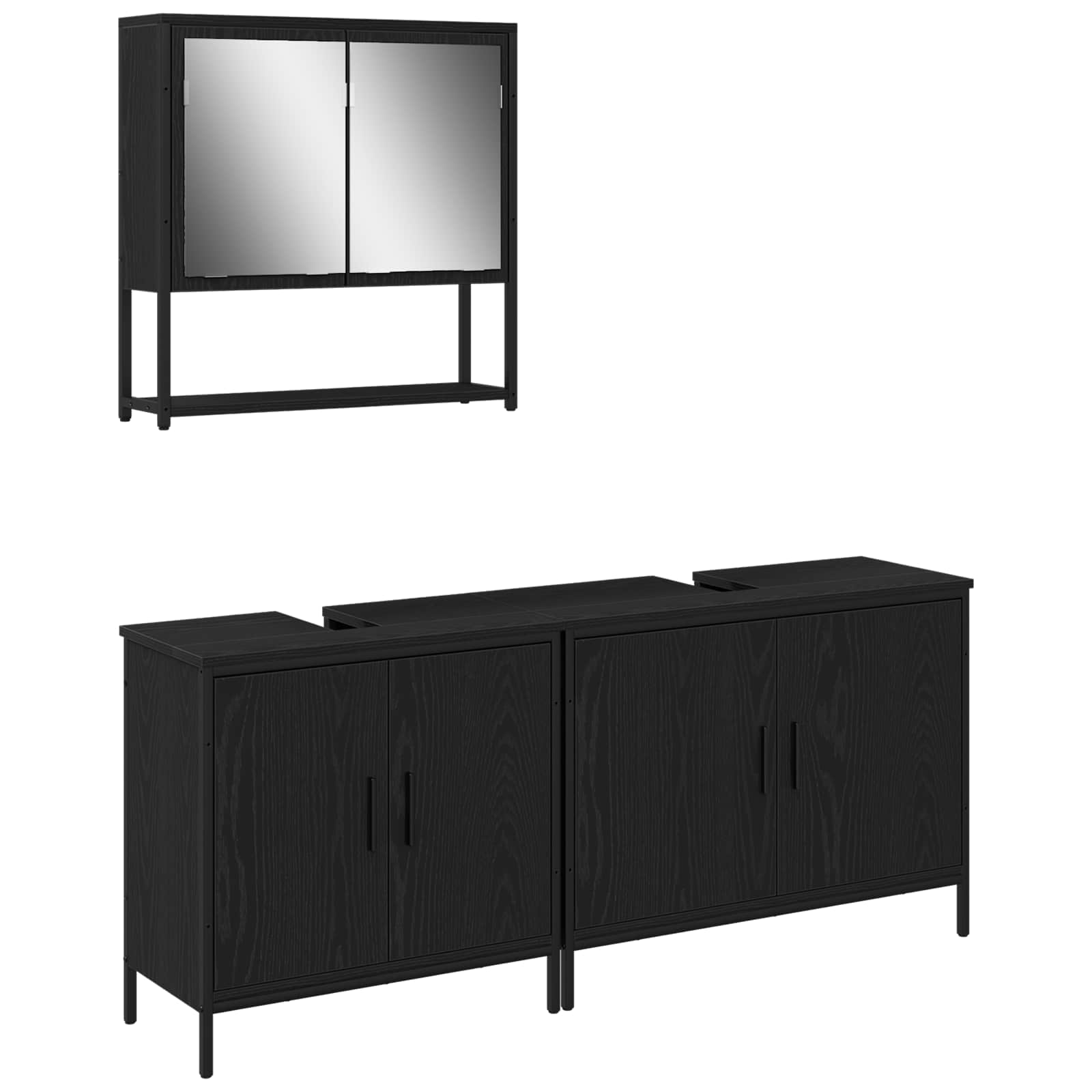 Badezimmermöbel-Set mit Regal 3 pcs Schwarz Holzwerkstoff