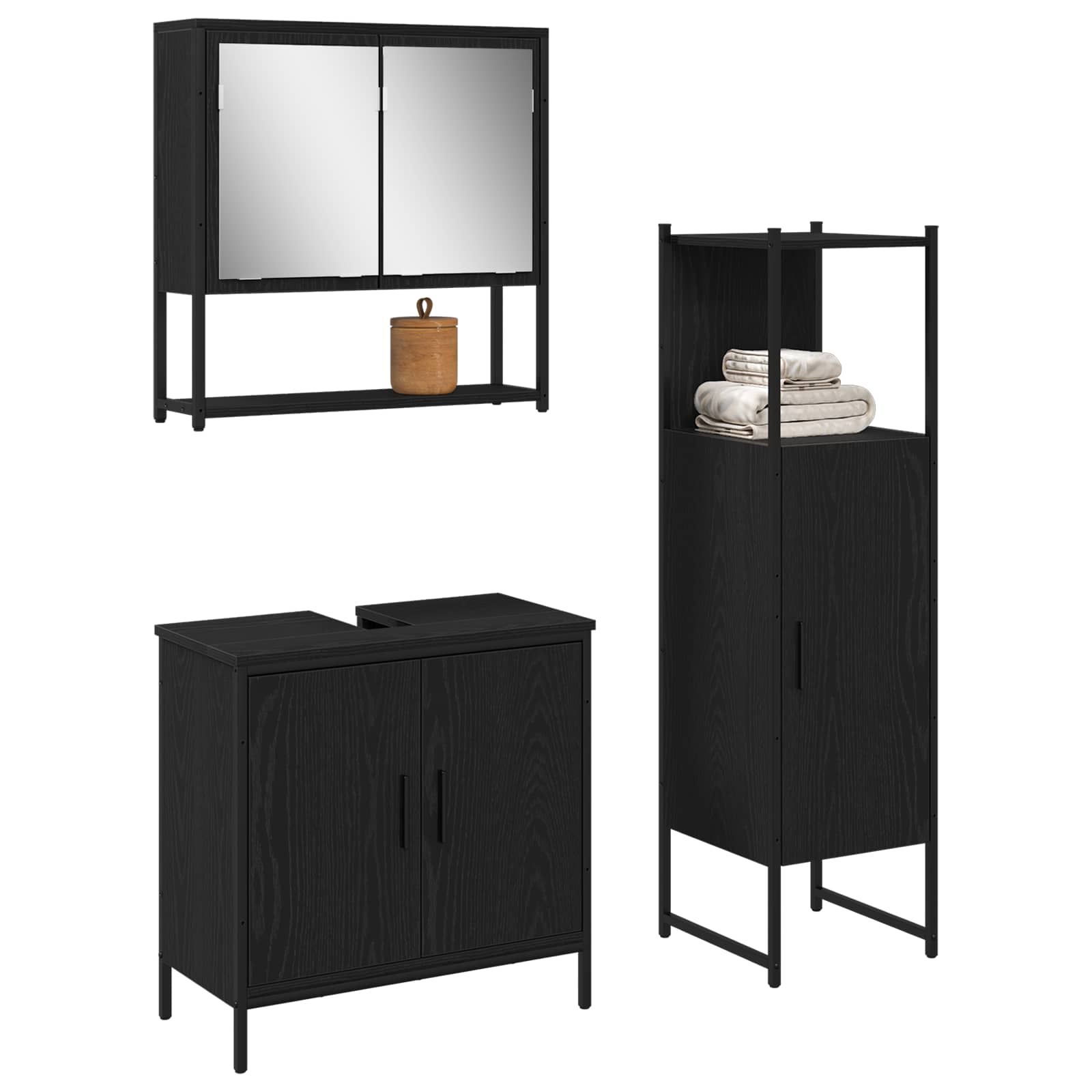 Badezimmermöbel-Set mit Regal 3 pcs Schwarz Holzwerkstoff