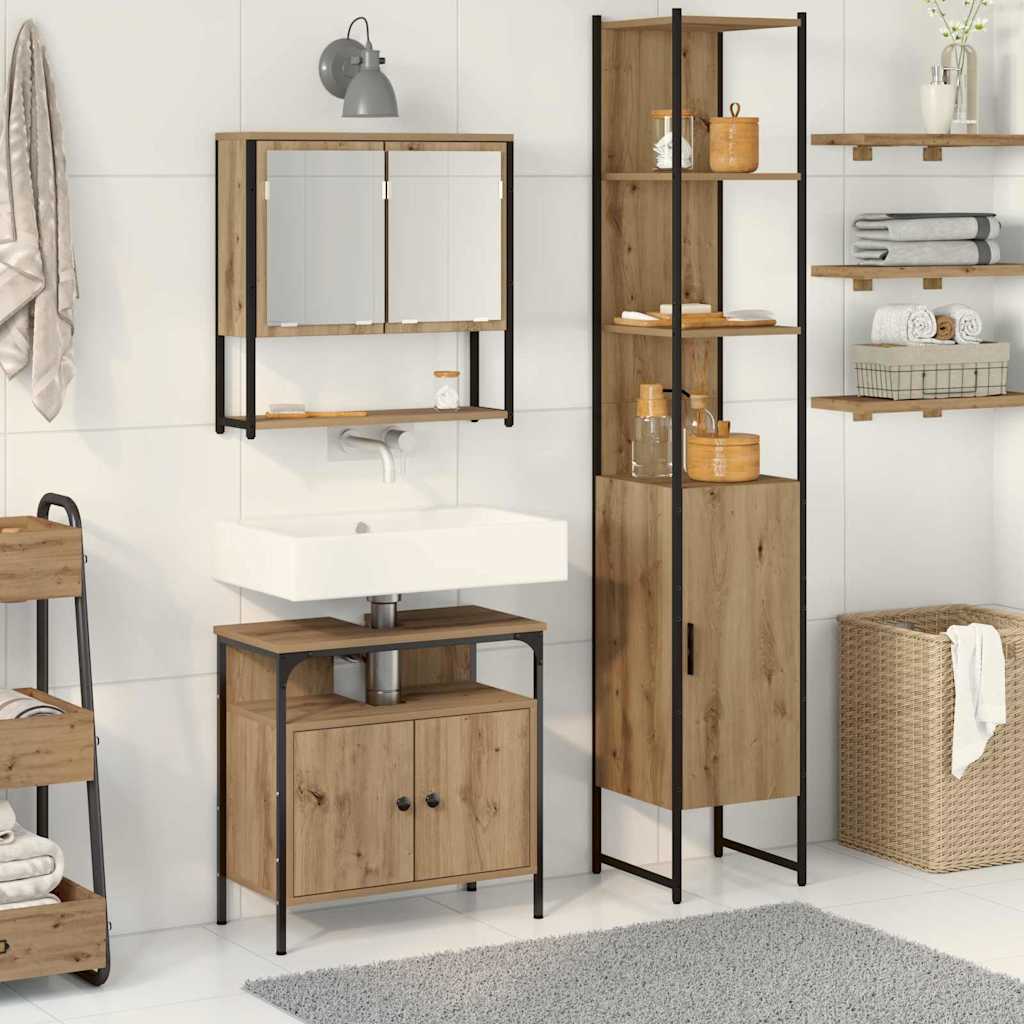 Badezimmermöbel-Set mit Regal 3 pcs Artisan-Eiche Holzwerkstoff