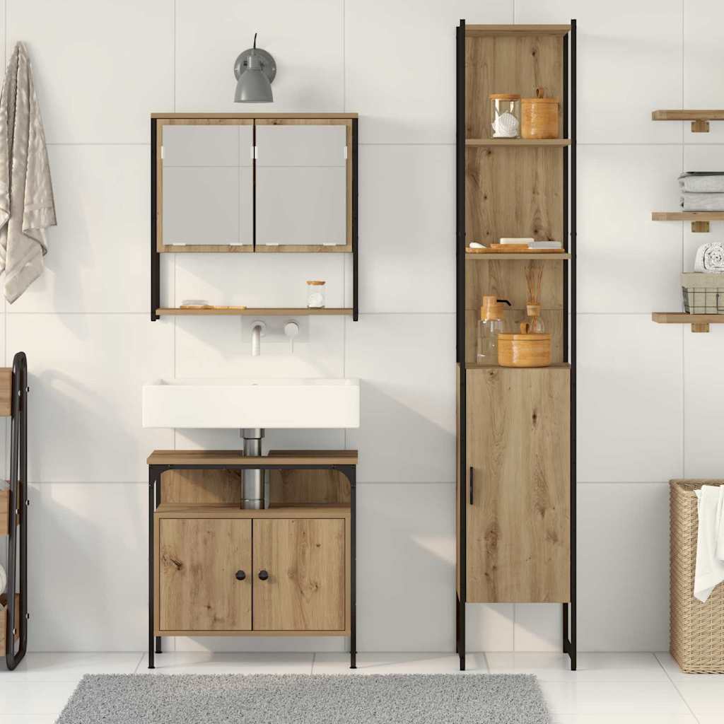 Badezimmermöbel-Set mit Regal 3 pcs Artisan-Eiche Holzwerkstoff