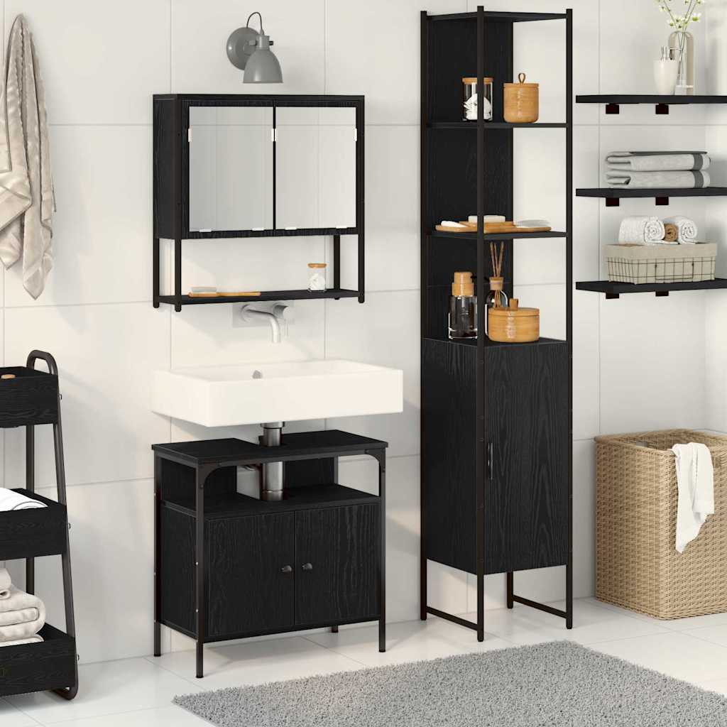 Badezimmermöbel-Set 3 pcs Schwarz Eichen-Optik Holzwerkstoff