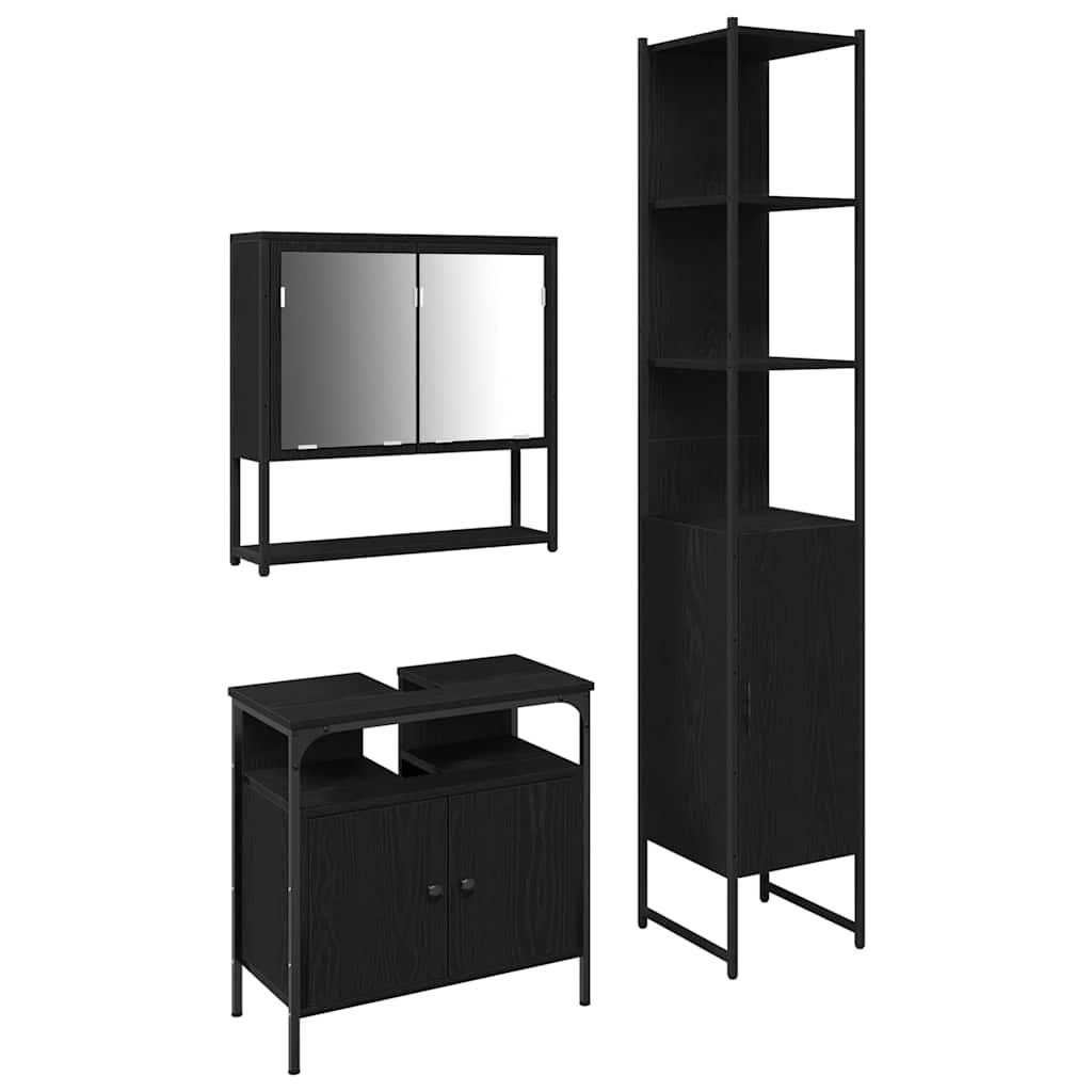 Badezimmermöbel-Set 3 pcs Schwarz Eichen-Optik Holzwerkstoff