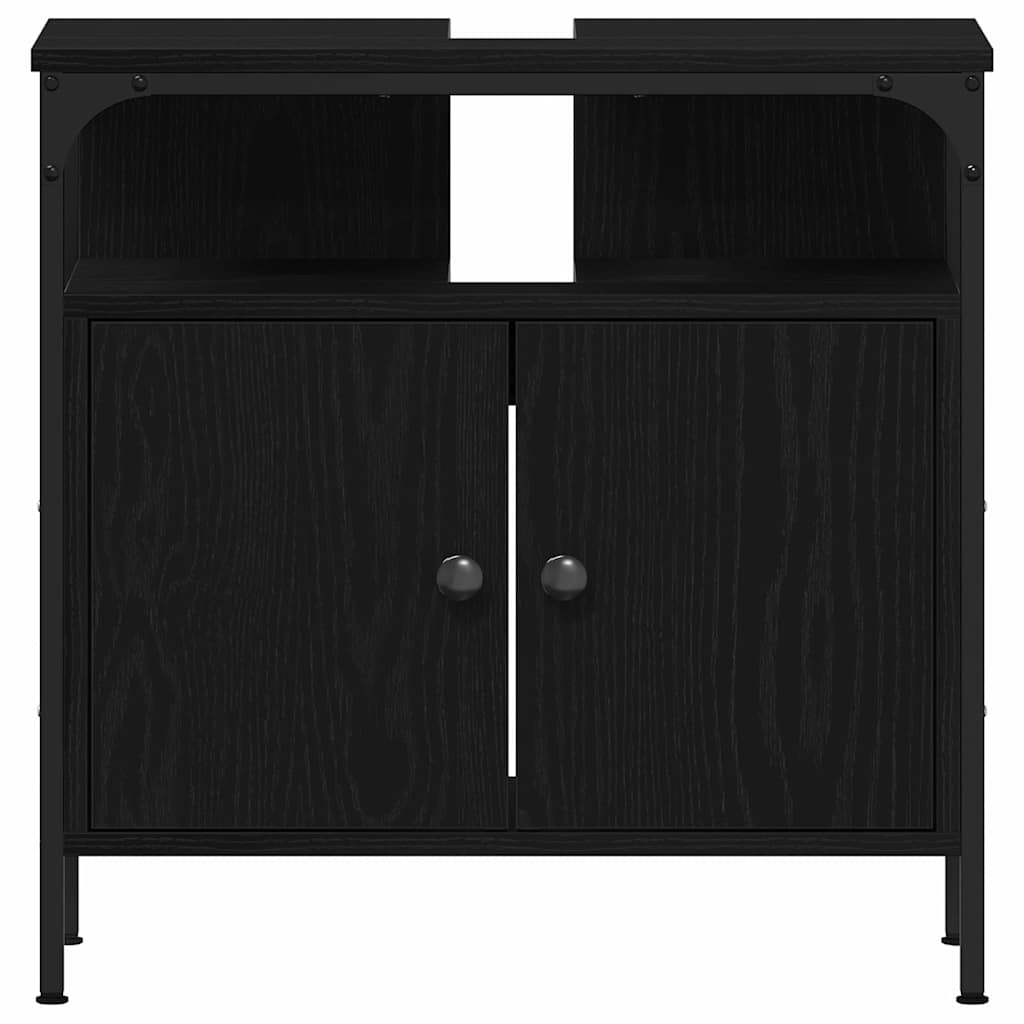 Badezimmermöbel-Set 3 pcs Schwarz Eichen-Optik Holzwerkstoff
